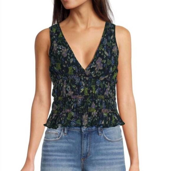Ramy Brook Mallory Blue Floral Ruffle Top| Size S - Picture 1 of 8